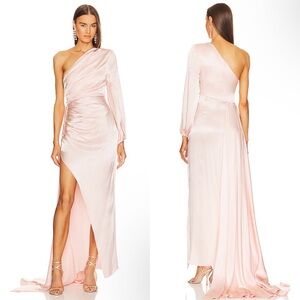 Michael Costello X Revolve Heather One Sleeve Maxi Gown Soft Rose Pink